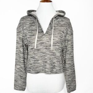Anthropologie Metallic Black Cream Space Dye Long Sleeve Hoodie Sweatshirt M